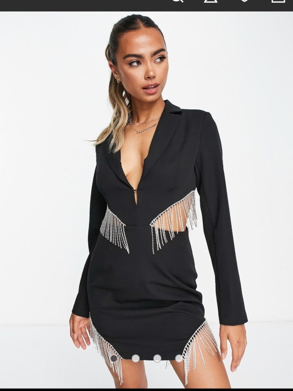 Band of Stars Black Rhinestone Fringe Blazer Mini Dress Size 4